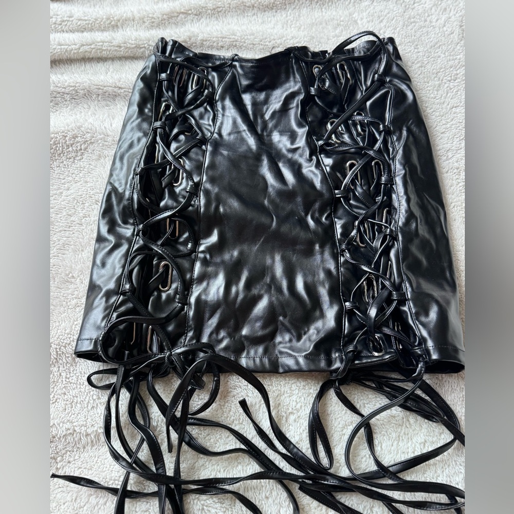 leather lace up skirt